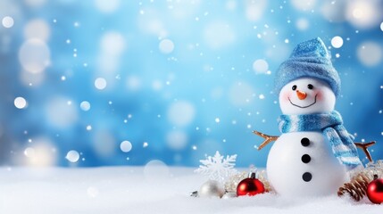 Fototapeta premium Merry Christmas and Happy New Year background with Snowman