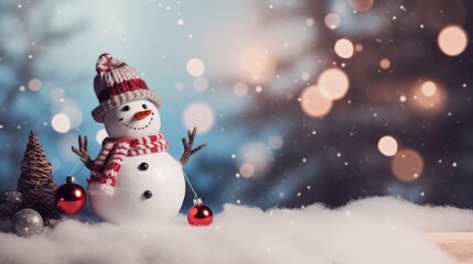 Naklejka na ściany i meble Merry Christmas and Happy New Year background with Snowman