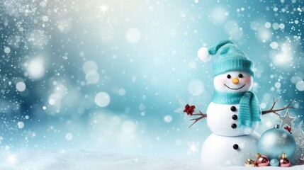 Fototapeta premium Merry Christmas and Happy New Year background with Snowman