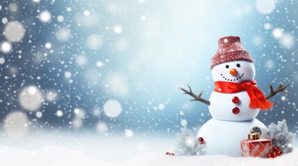Fototapeta premium Merry Christmas and Happy New Year background with Snowman