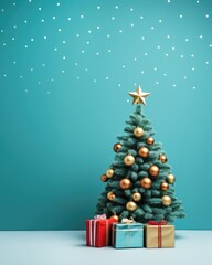 Festive Christmas New Year background. Holiday Christmas winter tree