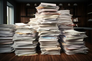 Stack of official documents separated from any background. Generative AI