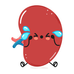 Obraz premium Cute sad Spleen organ character. Vector hand drawn cartoon kawaii character illustration icon. Isolated on white background. Sad Spleen organ character concept