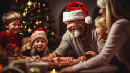 Obraz na płótnie Canvas Merry Christmas and Happy New Year background with Happy Family