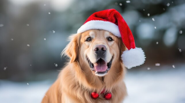 puppy dog is wearing a Christmas Santa hat background