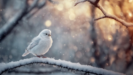Uccellino bianco e la magia del Natale - obrazy, fototapety, plakaty