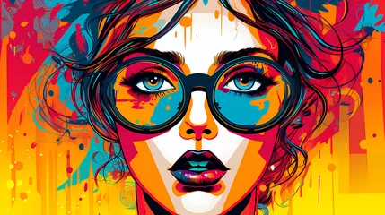 Tafelkleed Portrait of a woman in pop art style, a girl full of passion in her gaze © PhotoHunter
