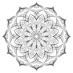 Decorative round Mandala ornament in ethnic oriental style. Abstract floral pattern for henna, mehendi, tattoos, jewelry. Coloring page for adults. 