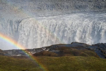 Tuinposter A Rainbow at Iceland's Hafragilsfoss Waterfall in Vatnajokull National Park © Zack Frank