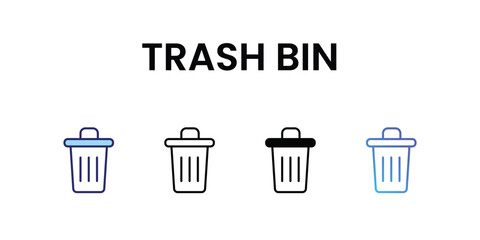 Trash Bin icons, color, line, glyph, gradient, Blue icon, Green energy icon in five variations stock illustration.