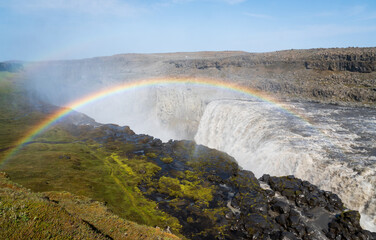 A Rainbow at Iceland's Hafragilsfoss Waterfall in Vatnajokull National Park