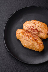 Delicious fried cutlets or meatballs with salt, spices and herbs