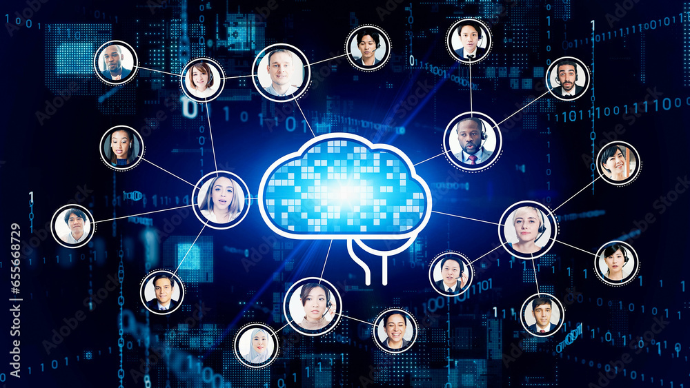 Poster communication network of multi national people. ai (artificial intelligence).