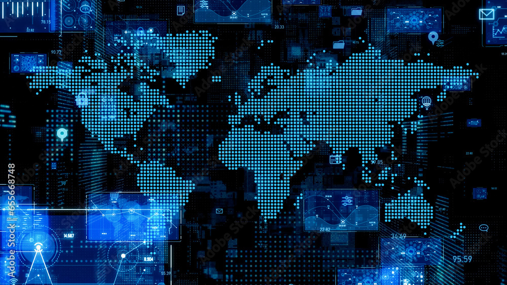 Poster world map and digital transformation concept.