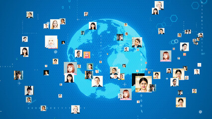 Multinational people and communication network. Social media. personal information.