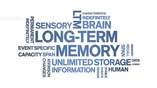 Long-Term Memory animated tag word cloud;text design animation kinetic typography seamless loop.