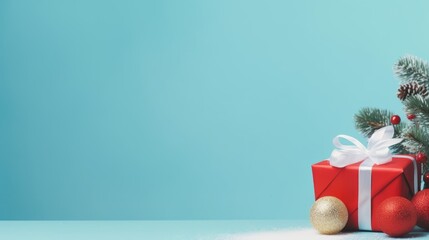 Festive Christmas New Year background with surprise box. Holiday Christmas gift box