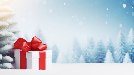 Obraz premium Festive Christmas New Year background with surprise box. Holiday Christmas gift box