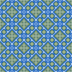 Vector illustration of Ukrainian ornament in ethnic style, identity, vyshyvanka, embroidery for print clothes, websites, banners. Background. Geometric design, border, copy space, frame