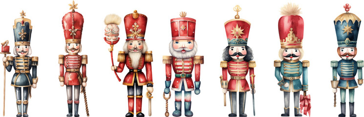 set watercolor Christmas Nutcracker on white background. 