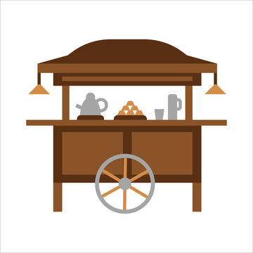 Gerobak angkringan kayu, angkringan food cart flat illustration, warung nasi kucing vector