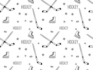 black and white seamless doodle pattern ice hockey