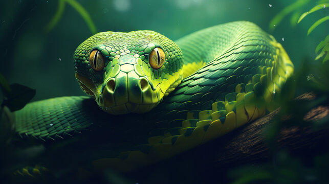 Closeup shot of a green python - Generative AI