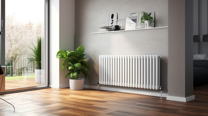 Modern radiator at home. Central heating system. ai generative - obrazy, fototapety, plakaty