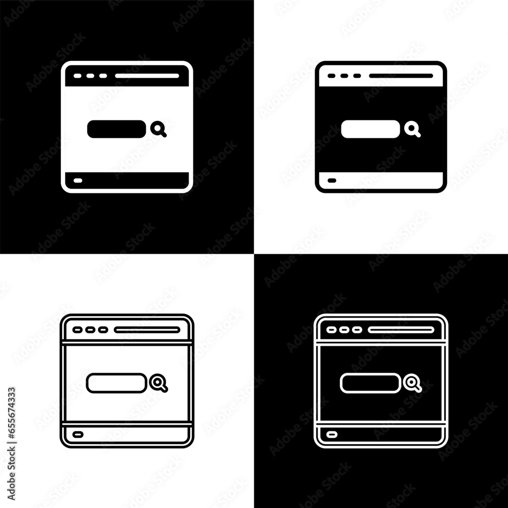 Sticker set search engine icon isolated on black and white background. vector