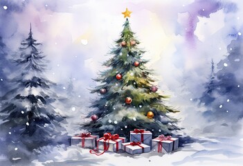 Obraz premium christmas day watercolor background.