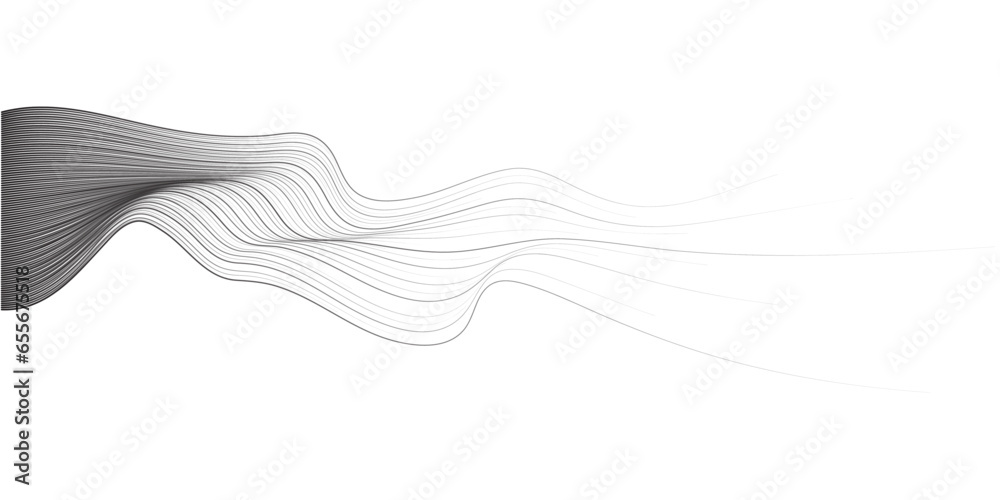 Poster Abstract vector wavy lines flowing smooth curve black grey gradient isolated on transparent background in concept of technology, science, music, modern.