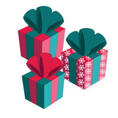 Christmas gift boxes with bows on white background