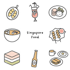 シンガポールの食べ物おしゃれ手書きイラスト素材セット - obrazy, fototapety, plakaty