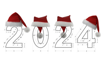 2024 New year Blueprint with Santa Hats