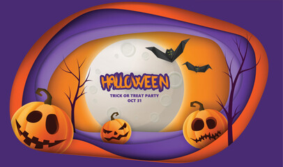 Halloween 3d background with place for your text in the middle of illustration.