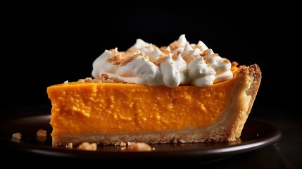 Generative AI, Homemade american traditional pumpkin pie slice with whipped cream