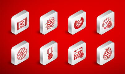 Set line Stopwatch with basketball ball, Planning strategy concept, Award, Clock, Basketball sport calendar, game video, medal and icon. Vector