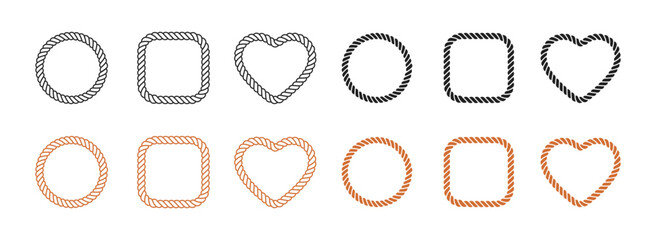Circle, square and heart rope curve set. Vector EPS 10 © Tymofii