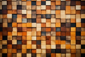 Polished wooden mosaic wall. Generative AI
