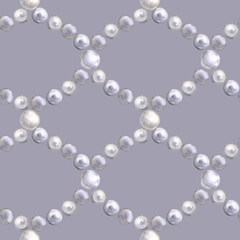 Seamless pattern of watercolor pearls. Hand drawn illustration. Hand painted elements on grey background.