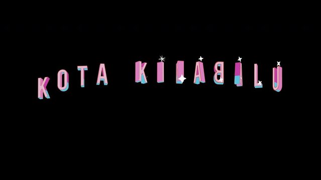 Bright letters jump merrily in the inscription KOTA KINABALU city. Retro. Alpha channel black. Looped from frame 120 to 240, Alpha BW at the end