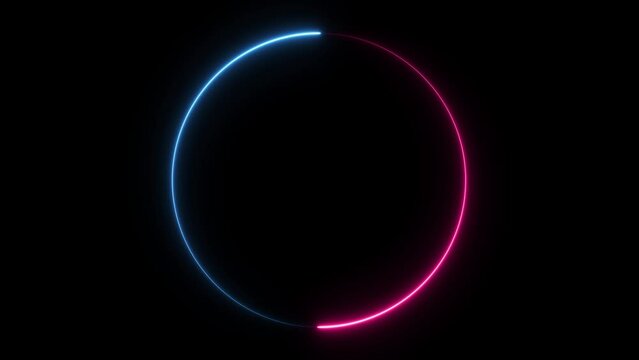 Abstract neon background. Shine ring. Halo around. Sparks particle. Space tunnel. LED color ellipse. Glint glitter. Shimmer loop motion. Empty hole. Glow portal. Pink ball. Slow spin. Bright disc.