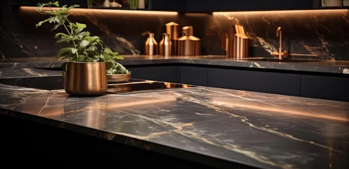 Keuken spatwand met foto Stone countertop in luxury kitchen © cherezoff