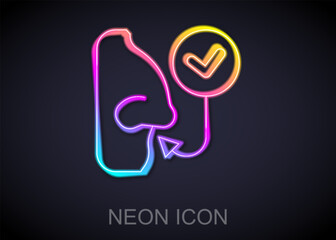 Glowing neon line Healthy breathing icon isolated on black background. Breathing nose. Vector