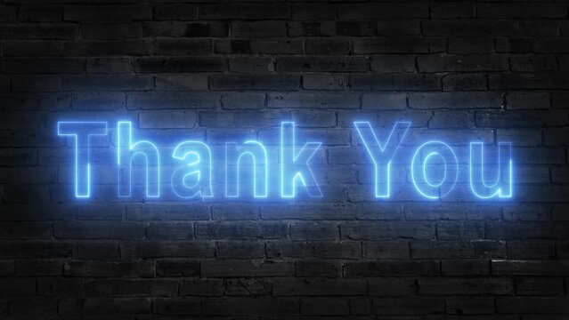 Neon sign animation thank you on a brick background. colorful neon sign thank you in suitable for store or video and etc. 4k looping video.