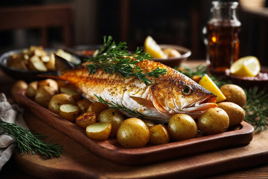 Roasted fish and potatoes