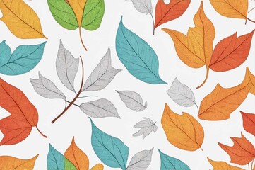 Art of a cute coloured vector fall leaves pattern in white background