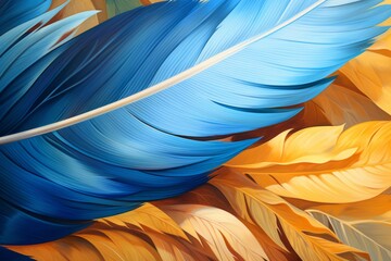 A composition featuring a close-up of a vibrant blue jay feather, with its striking cerulean color and fine details against a bright, sunny backdrop.