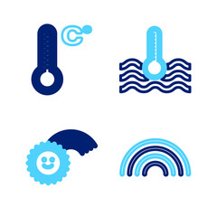 Set line Rainbow, with sun, Water thermometer and Meteorology icon. Vector