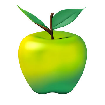 Green apple with leaves on top.